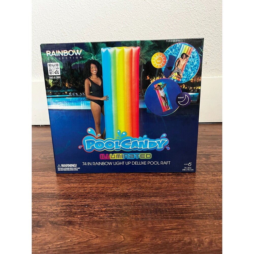 Pool Candy Illuminated 74" Rainbow Light Up Deluxe Pool Raft Float
